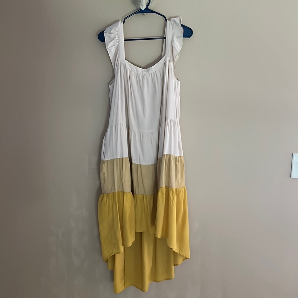 Boho ruffle sleeve color block dress